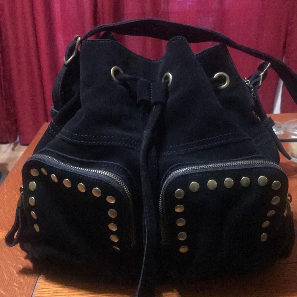 Crown Vintage black suede drawstring purse
